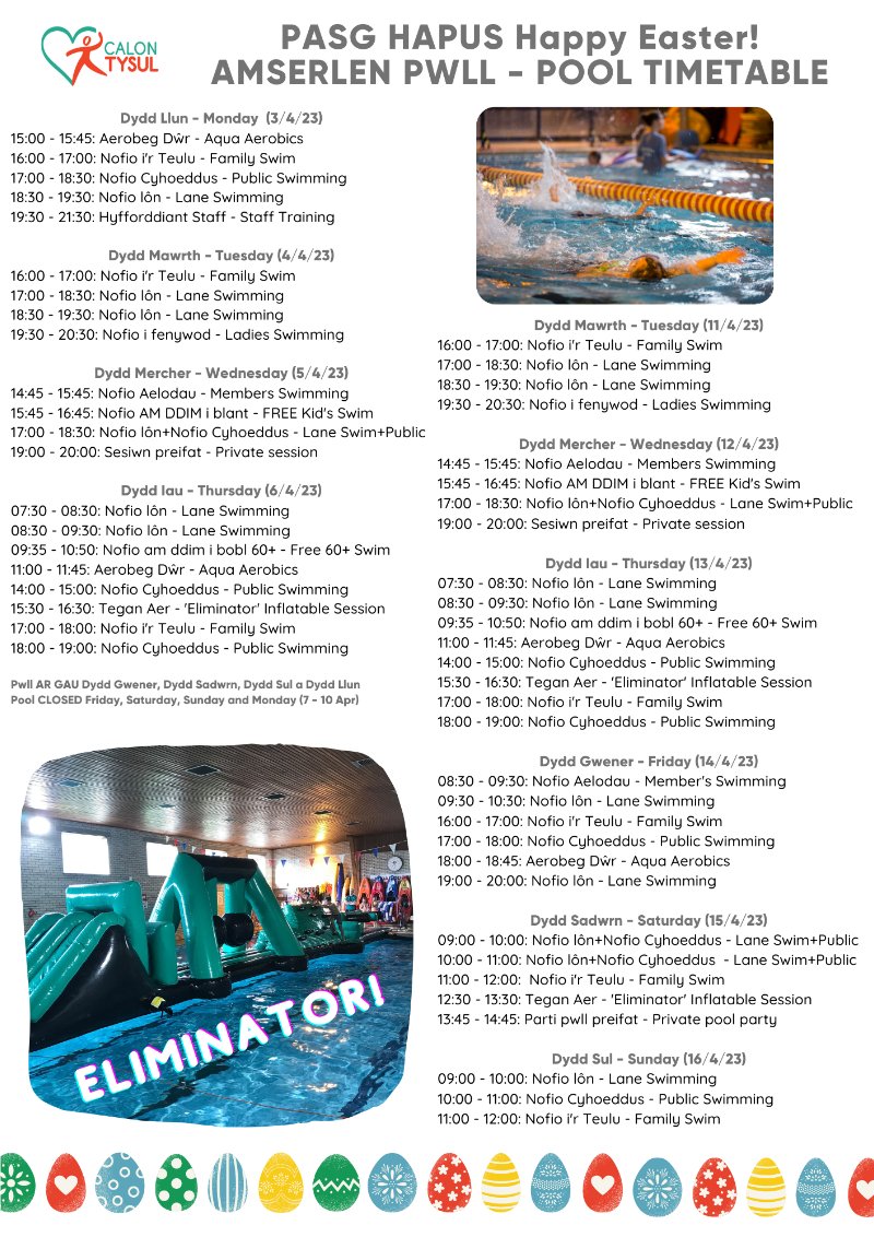 Amserlen Pwll Pasg 🐣 Easter Pool Timetable - mailchi.mp/16ef569651e1/r…