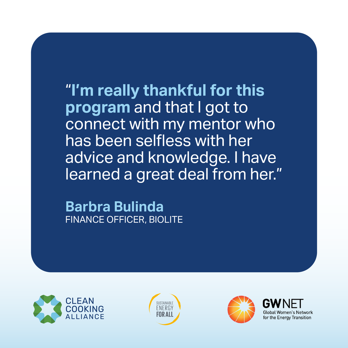 cleancooking's tweet photo. Congratulations to the #WomeninCleanCooking mentorship program graduates! 🎉🎉
This year, 60 women from 14 countries participated in the mentorship program by CCA, @GWNET, and @SEforALLorg to support the careers of women across the #CleanCooking sector.
Congrats all! https://t.co/5Pho4zaTmu