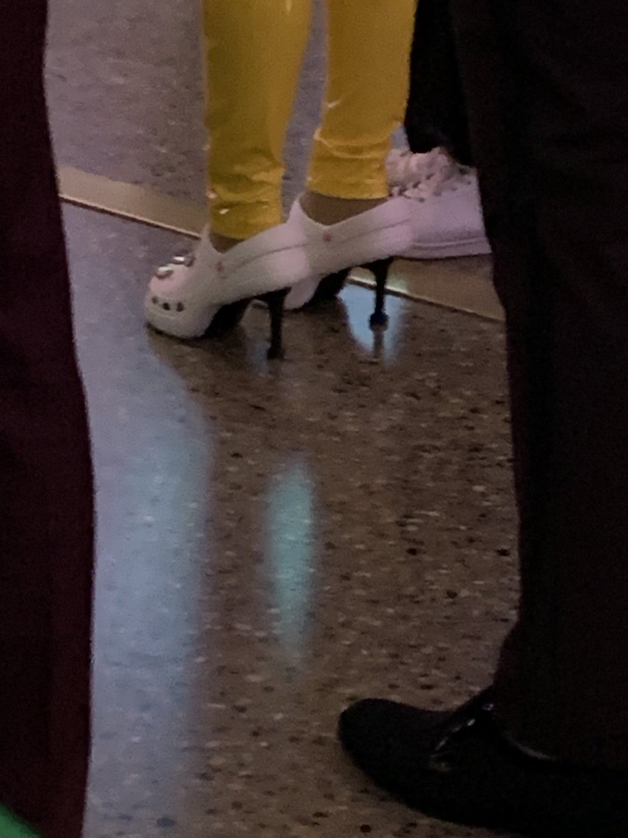 AllAccessEnt's tweet image. High-heeled Crocs! ⁦@CBCradiotara⁩ ⁦@MarkConnollyCBC⁩  Seen at the opening of the Centre for Sexual and Gender Diversity last fall- couldn’t resist the stealth photo