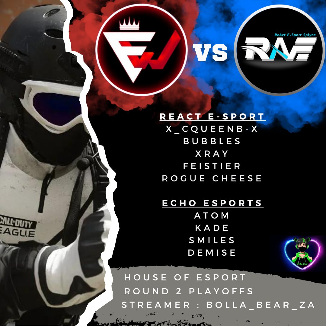 reactt_e's tweet image. Live 20:30 tonight : @Bolla_Bear twitch.tv/bolla_bear_za

💙@xcqueenbx 
💙@BubblesGaming00 
💙@XRAY_8806 
💙@FeistierZA 
💙Vivid

@HouseofEsports4 #CODMW2 @Echo_EsportsGG