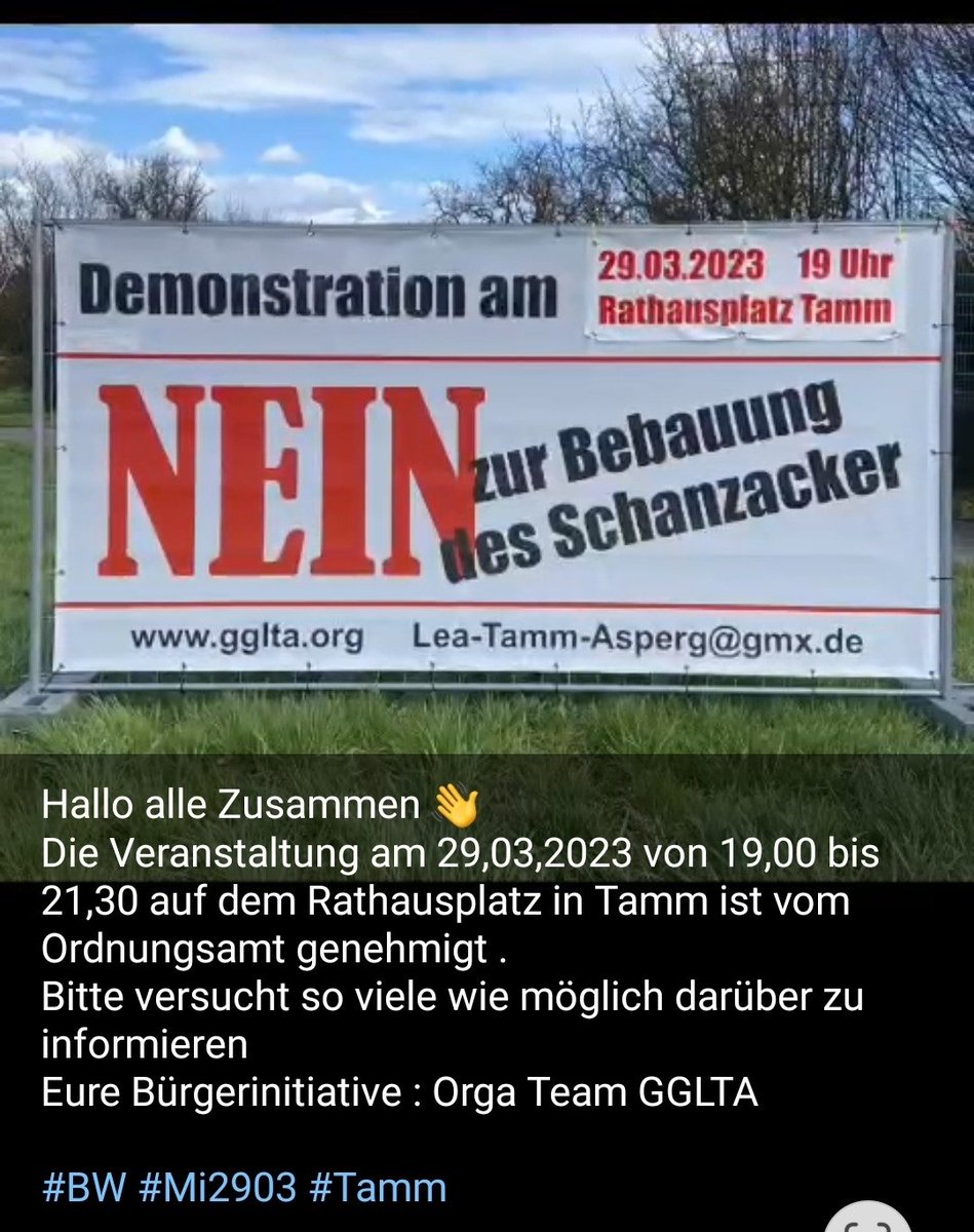 robertandreasch's tweet photo. Im württembergischen #Tamm (bei #Ludwigsburg) wollen heute abend hunderte Bürger_innen gegen eine geplante Unterkunft für Geflüchtete demonstrieren. Auch #AfD und Pandemieleugner_innen trommeln aggressiv in allen Kanälen für den rassistischen Auflauf. #Kaltland https://t.co/JqI6JhGpxF