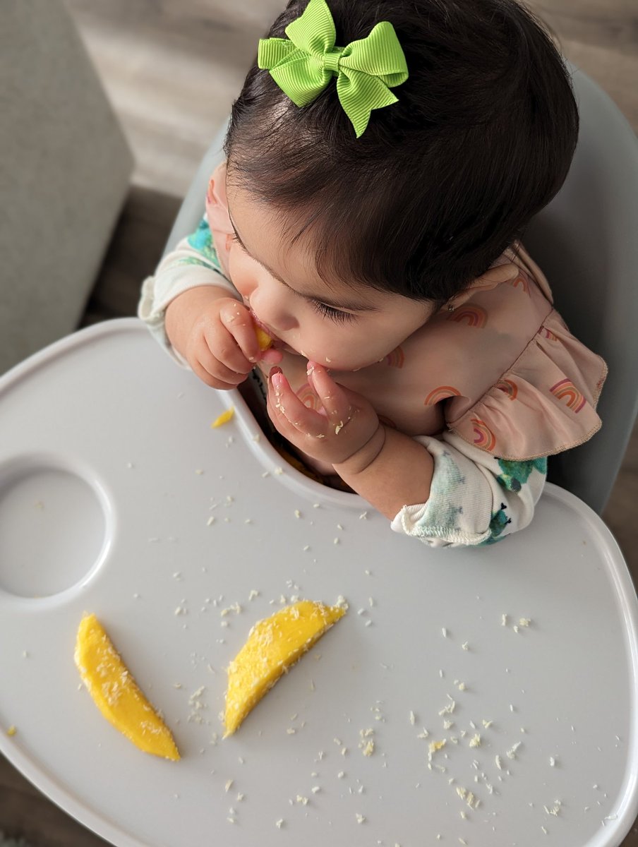 MehwishPall's tweet photo. My 7 month old daughter loves mangoes and they aren't even that sweet. Can't wait for her to try pakistani mangoes soon inshAllah! https://t.co/31X4hulJDj