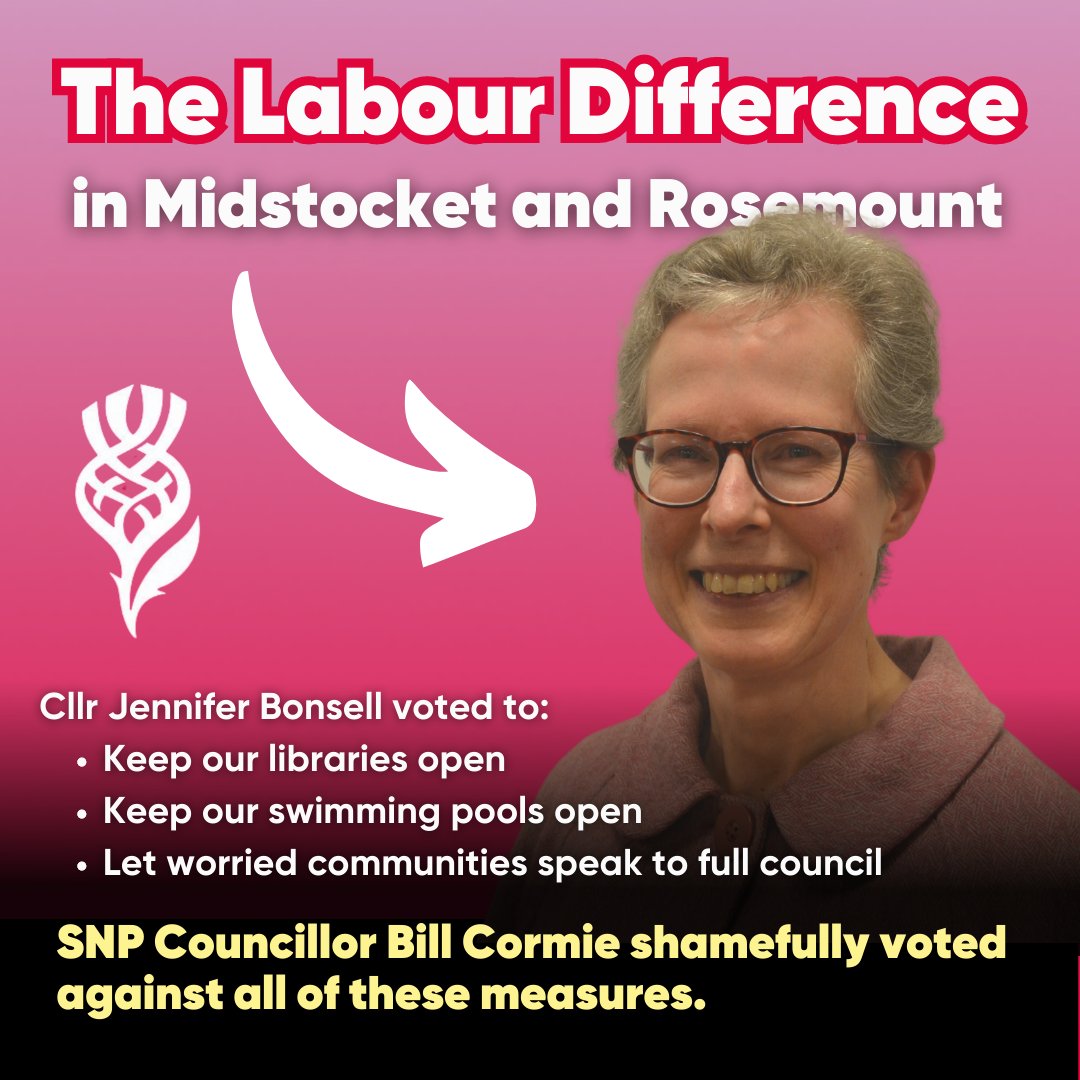 AberdeenLabour's tweet photo. On Monday, @AberdeenLabour Cllr Jennifer Bonsell voted:
- to keep our libraries open
- to keep our swimming pools open
- to let worried communities speak to full council
That's the #LabourDifference at work for residents in Midstocket and Rosemount. https://t.co/LTTejBrmm9