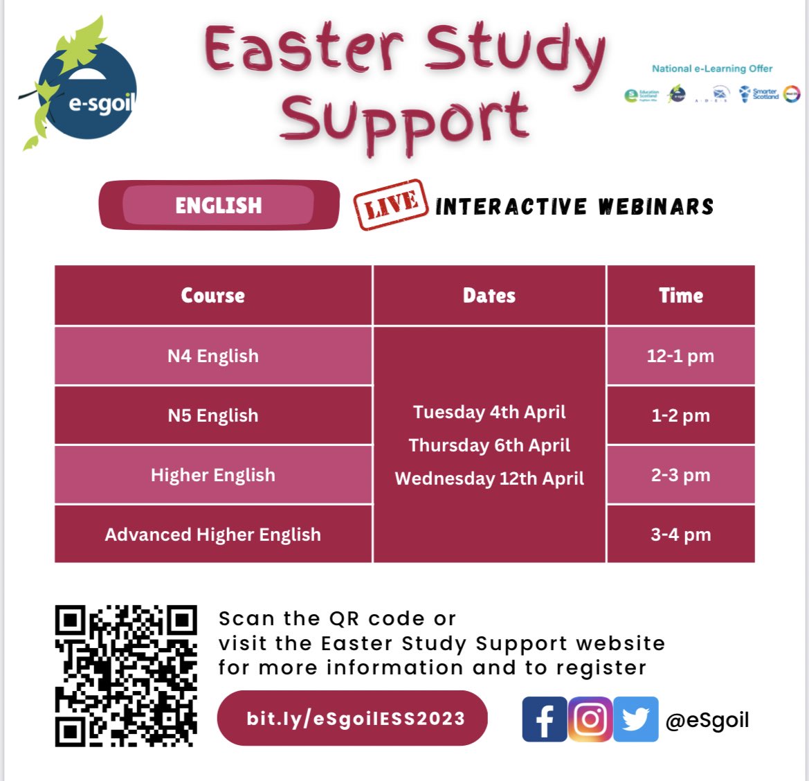 Looking for some English revision sessions over the Easter holiday? Well, look no further! 📖💪💫 <a href="/knoxacademy/">Knox Academy</a> <a href="/eSgoil/">e-Sgoil</a>