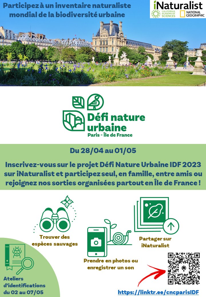 Plus que 30 jours avant le #CityNatureChallenge Paris-IDF 2023 !
+ d'infos : linktr.ee/cncparisIDF

#BioBlitz #UrbanNature #UrbanBiodiversity #NatureInTheCity #NatureIsEverywhere