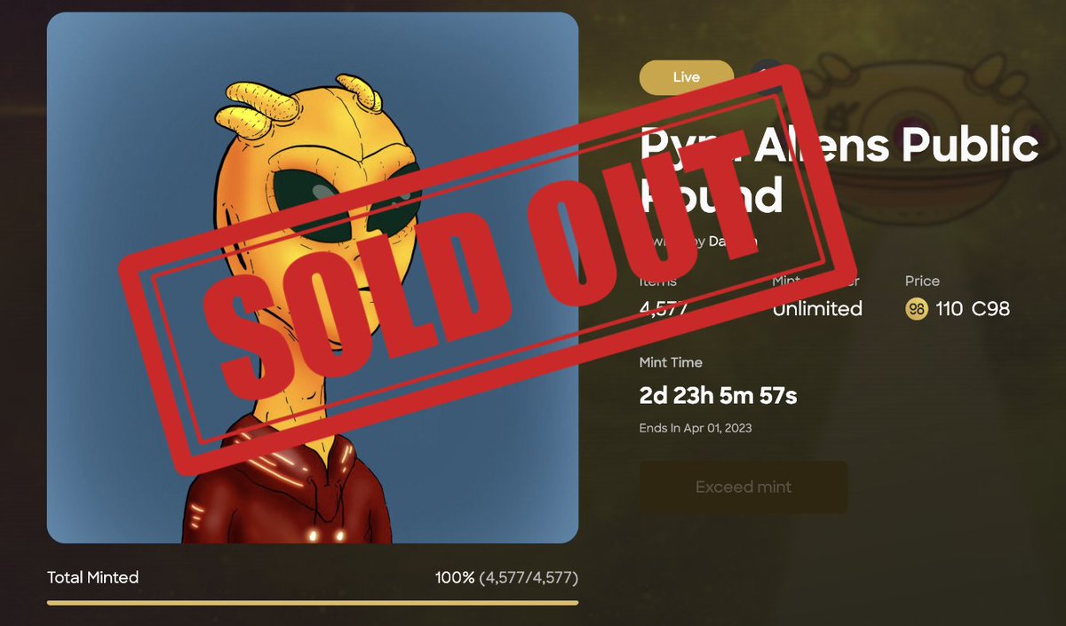 dagora_sei's tweet photo. #Dagora Launchpad #1: @pyra_aliens 

SOLD OUT in 49mins 

Congrats to the team🎉🎉 https://t.co/Hye8pKp0oL