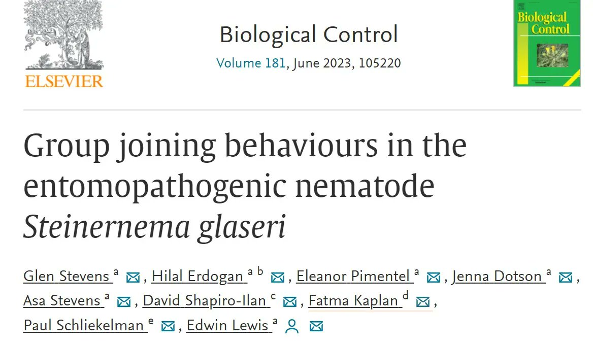 A recent publication on #nematode #behavior from Ed Lewis' group. "Group joining behaviours in the entomopathogenic nematode Steinernema glaseri" 
buff.ly/3lSx8hd
