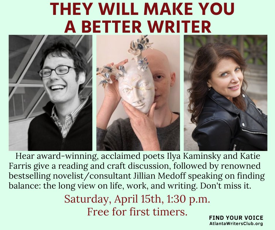 atlwritersclub's tweet photo. This meeting will be at GSU Dunwoody Perimeter College. Join our mailing list for details: https://t.co/x5FeN0BF0G. #writing #poetry @ilya_poet @katiefar @JillianMedofis https://t.co/Q3DLrgyobi
