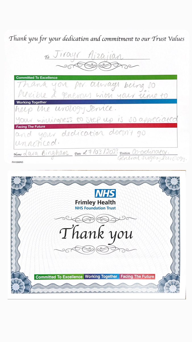 Really honoured receiving this Thank You card today. Nothing beats  acknowledgment and recognition at work #Urology #NHS #FrimleyUrology