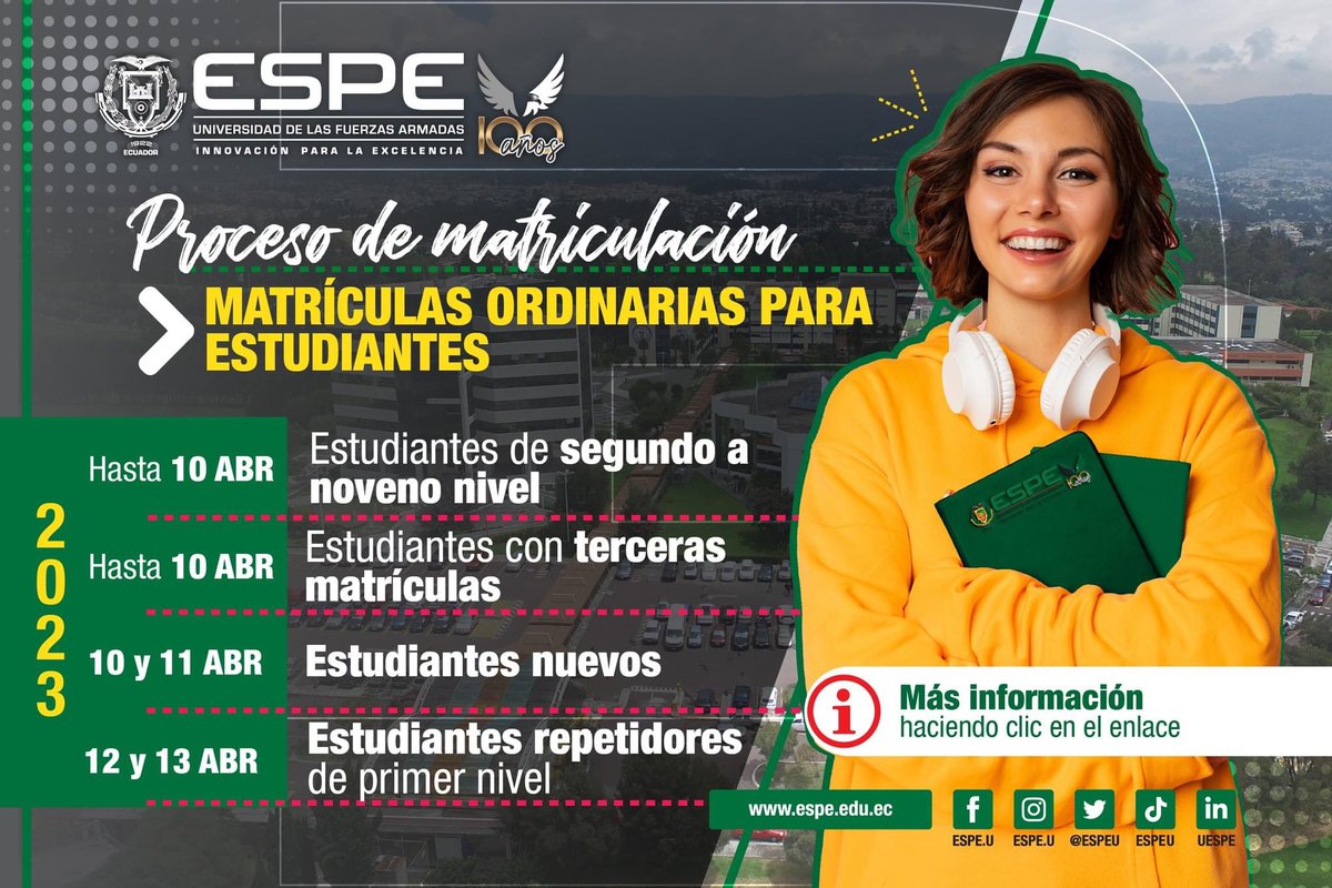 𝗣𝗥𝗢𝗖𝗘𝗦𝗢 𝗗𝗘 𝗠𝗔𝗧𝗥𝗜𝗖𝗨𝗟𝗔𝗖𝗜Ó𝗡 | Ordinarias para estudiantes 👍

 👉Más información: uar.espe.edu.ec/planificacion-…

#𝗬𝗼𝗦𝗼𝘆𝗘𝗦𝗣𝗘 #𝗖𝗼𝗺𝘂𝗻𝗶𝗱𝗮𝗱𝗘𝗦𝗣𝗘 #𝗘𝗦𝗣𝗘𝟭𝟬𝟬𝗮ñ𝗼𝘀