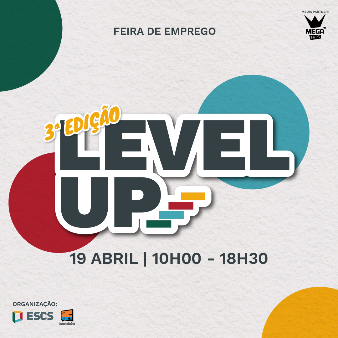 ESCS's tweet image. 📢 A Feira de Emprego #ESCSLevelUp está de volta! A iniciativa da ESCS e da @ae_escs (com o apoio da @MEGAFMHITS) junta várias empresas a estudantes da Escola. Não vais querer perder esta oportunidade! É já no próximo dia 19 de abril. Fica atent@ às próximas novidades! 😉