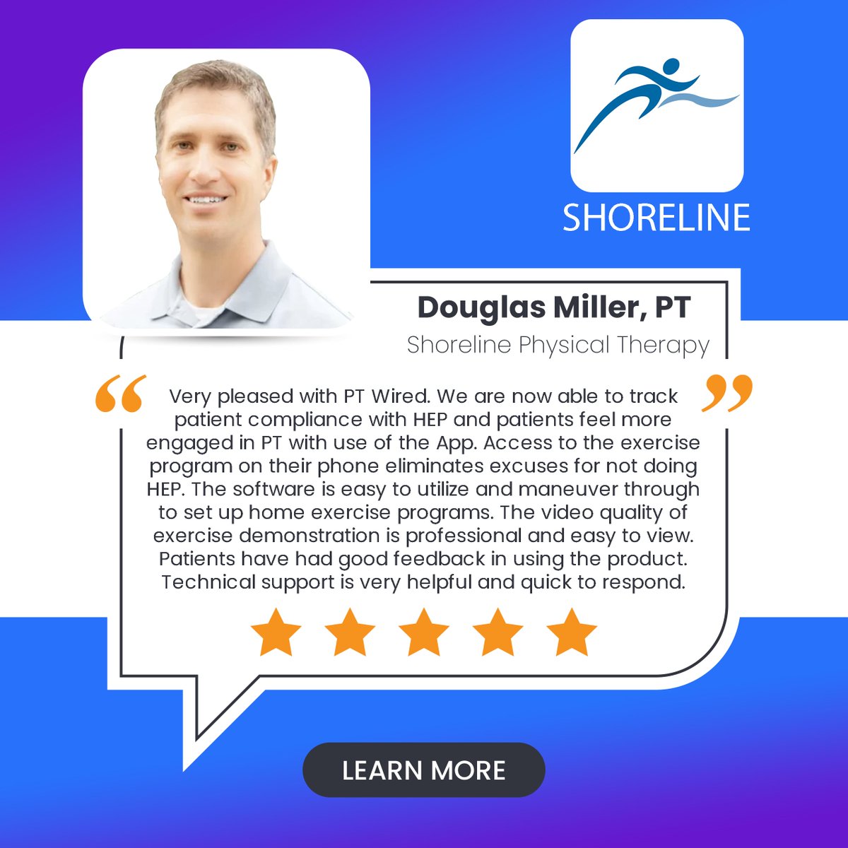 PTwiredapp's tweet photo. Thankful this Wednesday for our amazing clients like Doug of @shorelineptnc

Your kind words inspire us to keep pushing forward and providing the best experience possible. Keep the testimonials coming! #physicaltherapy #WednesdayTestimonials #PhysicalTherapyApp #clientlove https://t.co/bPitlmSrsz