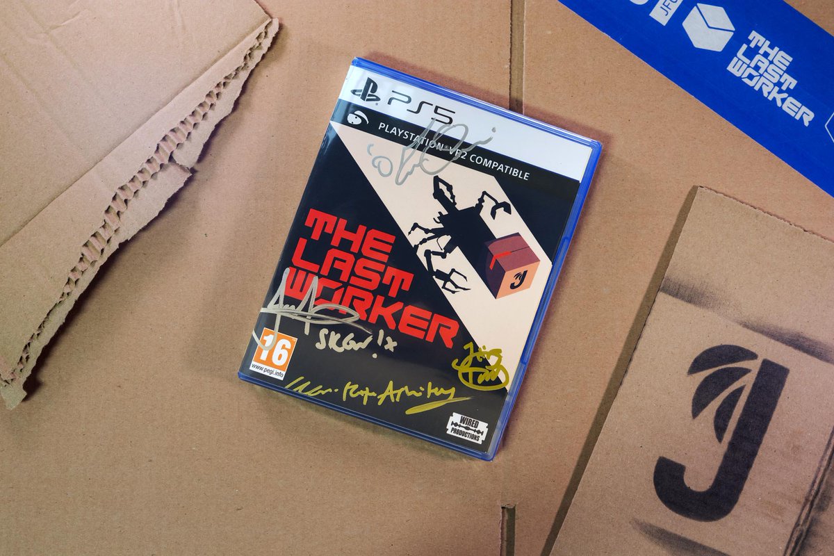 WiredP's tweet photo. The Last Worker Launches tomorrow📦

Want to #WIN a copy on PSVR2/PS5? (signed by @newjorg, @wolfandwood, 
@jasonsfolly, @olafurdarri &amp; @clareashitey)
 
Follow &amp; RT for your chance! 

Bonus comp: https://t.co/qTU11Vp0Mq

#TheLastWorker #Competition #PSVR2 #PlayStation #Giveaway https://t.co/qBlRJDFzdq