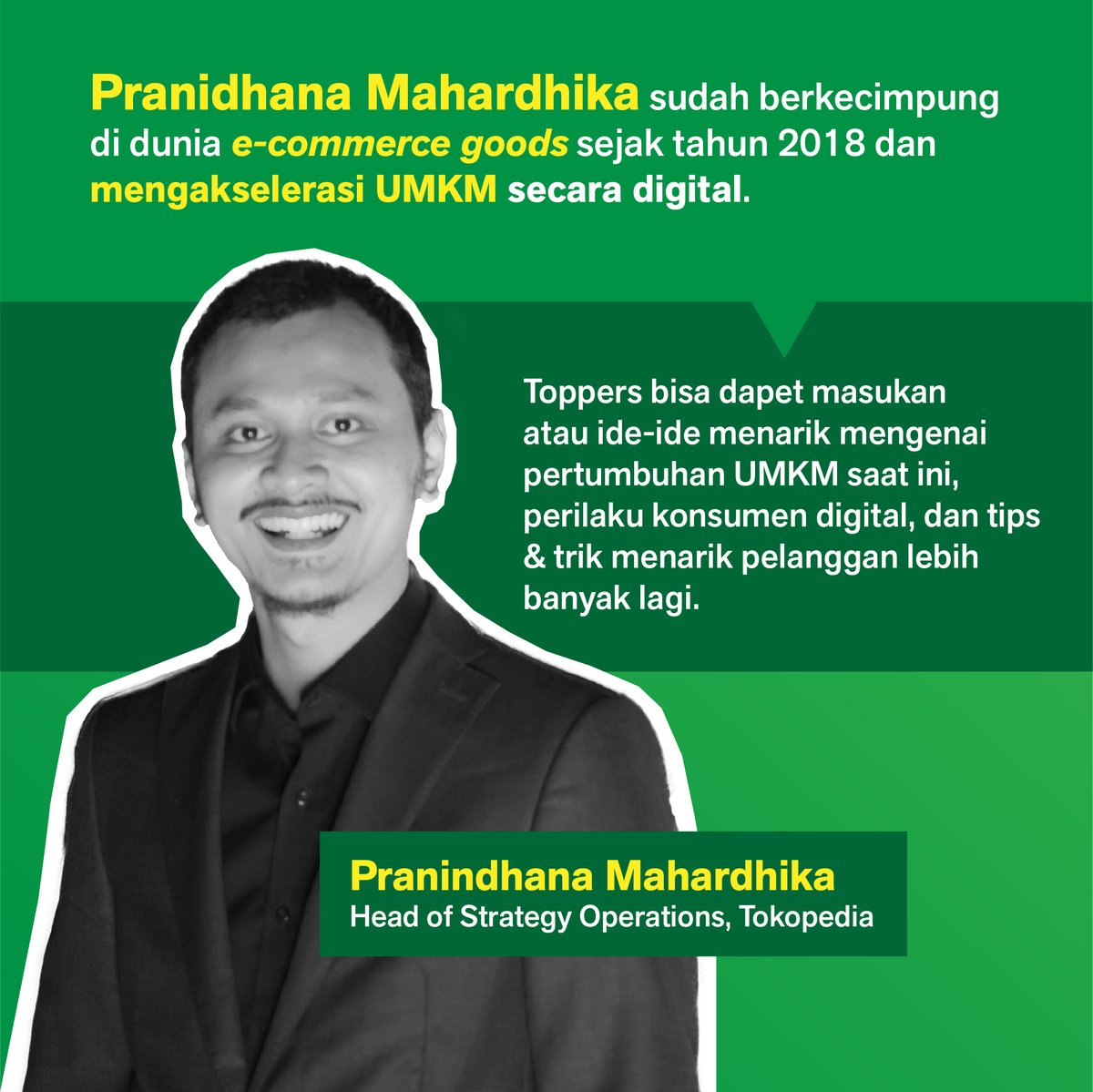 TokopediaCare's tweet photo. 📢 BESOK!!! 📢

Udah siap ga nih Toppers buat ikutan #CXFIRSTTalks kali ini? Sebelum itu, kenalan dulu yuk sama semua speaker yang akan ada di #CXFIRSTTalks kali ini yang pastinya keren-keren banget nih! ✨

Yuk, daftar sekarang dengan klik link di BIO ya! See you Toppers 👋🏻💚 https://t.co/OBtz7BviWT