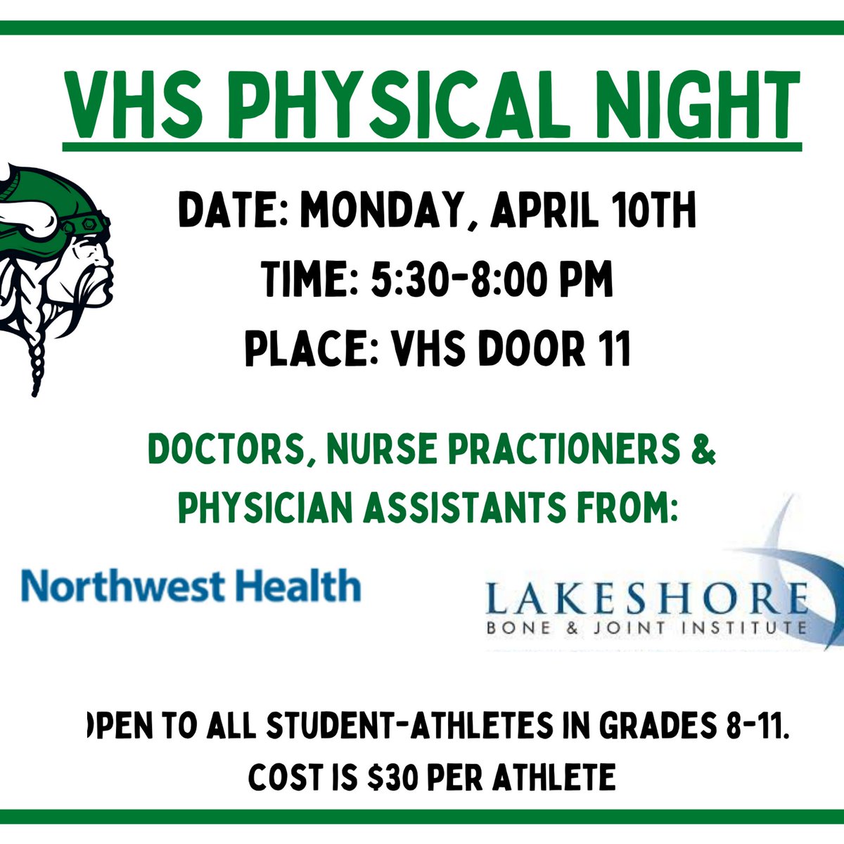 Get your IHSAA Pre-Participation Physical on Monday, 4/10, from 5:30-8.  @valpohs411 @valpo_schools