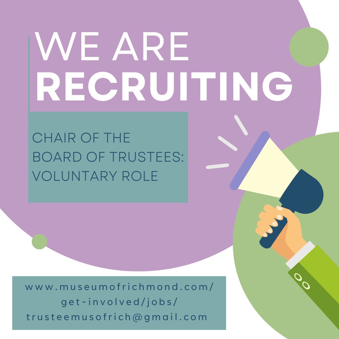 Our Trustees are looking to recruit a new Chair to lead the Board and the Museum in its next phase of development. For full details, head to museumofrichmond.com/get-involved/j…
#trustee #richmond #richmonduponthames #vacancies #helpneeded #localcharity #makeadifference @ArtsRichmond_uk