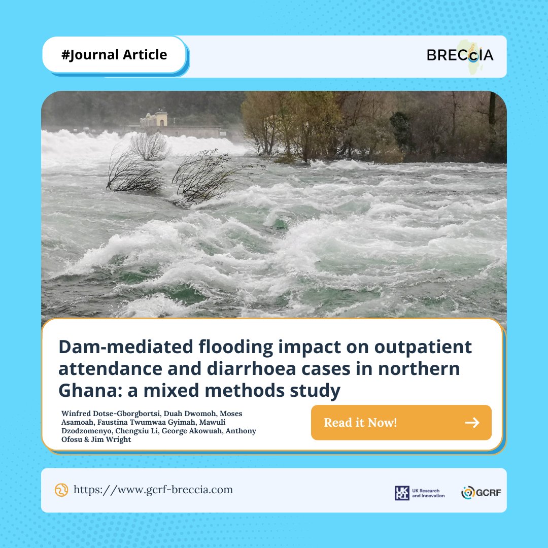 🌊💊 How does dam-mediated #flooding affect healthcare in Northern #Ghana? A new study found a correlation between flooding and an increase in diarrhoea cases and outpatient attendance. #flooding #publichealth #climatechange Read it here: doi.org/10.1186/s12889…