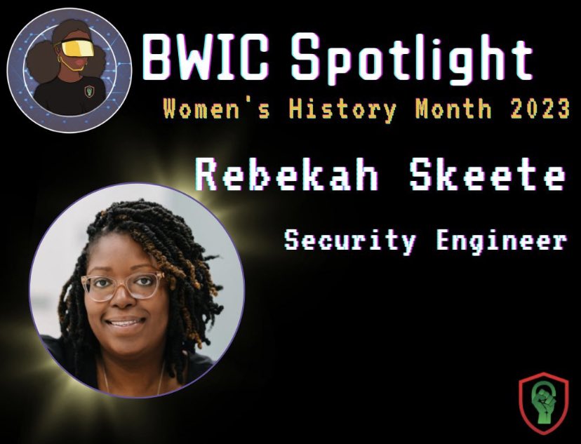 BlackInCyberCo1's tweet photo. π©πΎβπ»π Our BWIC Spotlight for today is Rebekah Skeete!
#BlacksInCyber #BlackInCyber #BWIC #BWICPanel #Cybersecurity #BlackWomenInCyber #WomenInCyber #BlackTechTwitter #BWIC_Spotlight https://t.co/jAbrdyMGNx