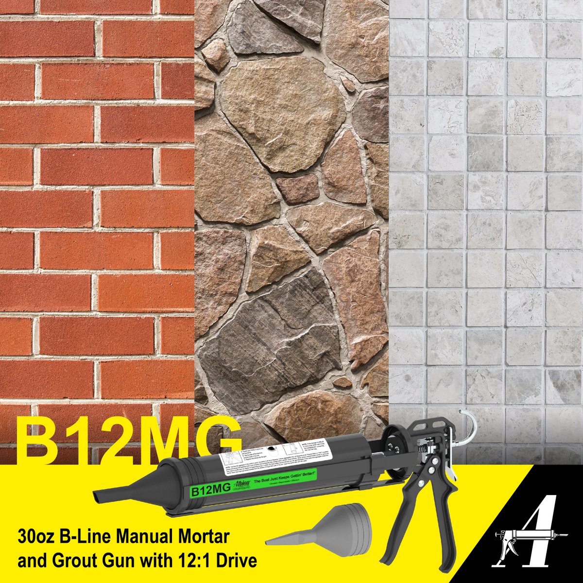 AlbionEngCo's tweet photo. Thinking of adding some brick, stone, or tile to your home or business? Albion's B12MG is here to help you with your
#SpringRenovations.
#AlbionsHottest #populartool #Mortar #Grout #Masonry #brick #stone #tile #restoration #renovation #caulkgun #building #construction #albioneng https://t.co/CluNx5olht