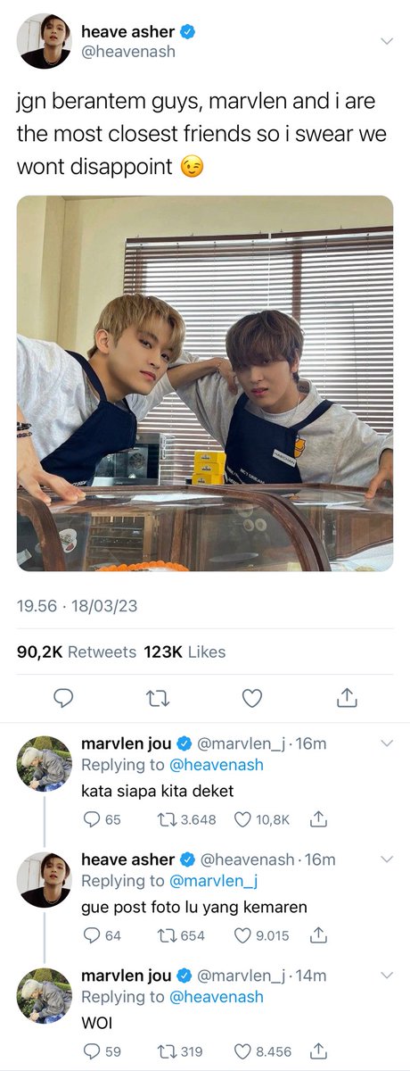 markvhyuck's tweet photo. My coworker

— dimana marvlen dan heave menanggapi 'rumor' tentang mereka straight yang membuat agensi mereka memutuskan satu hal. https://t.co/a2jaPAfX9x