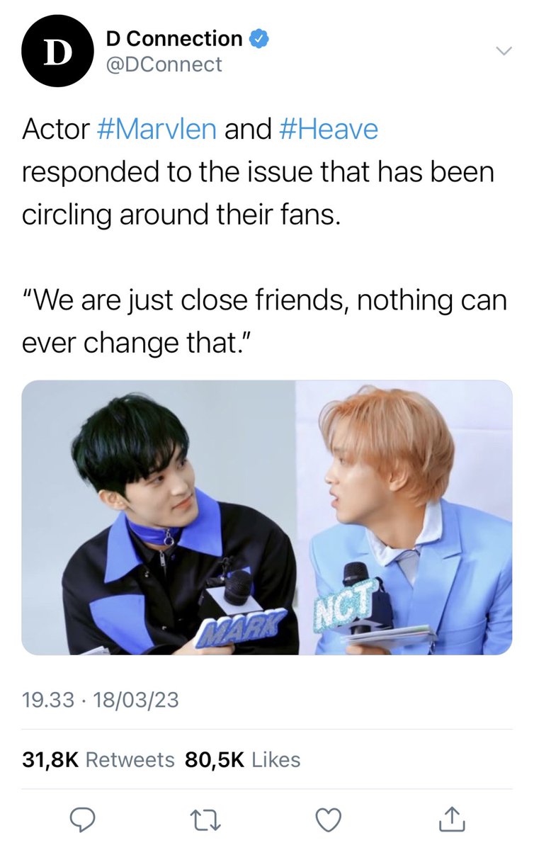 markvhyuck's tweet photo. My coworker

— dimana marvlen dan heave menanggapi 'rumor' tentang mereka straight yang membuat agensi mereka memutuskan satu hal. https://t.co/a2jaPAfX9x
