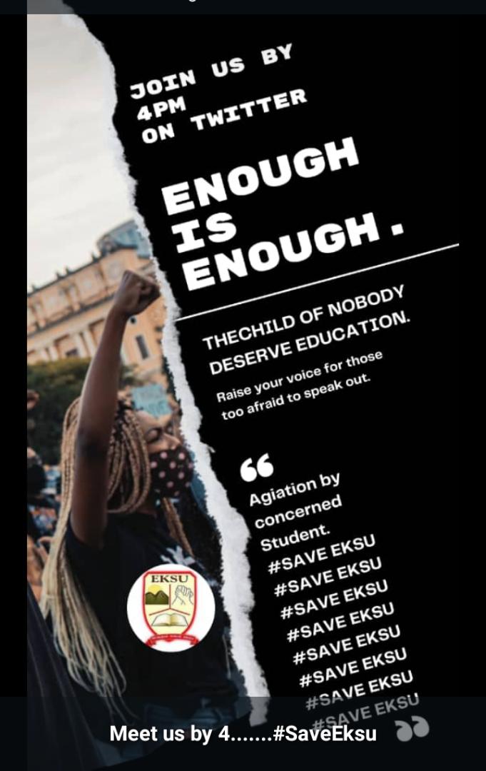 prophetics99418's tweet photo. To all who have ears can hear and to all who have eyes can see and read, this is the voice of an eksuite saying no to extortion, saying no to an increment of school fees.

Calling on all in power who have human feelings and the very interest of the masses,

#SaveEksu
@PeterObi https://t.co/JqA4Uj795Q