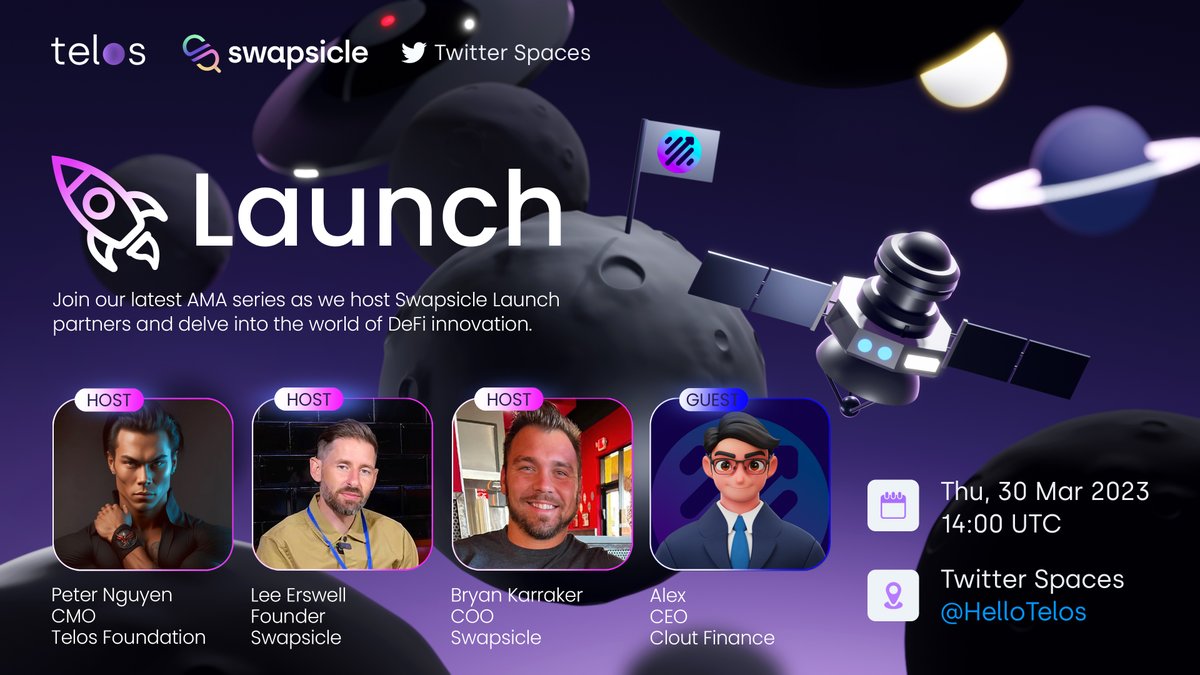 Join our next Twitter Spaces with @SwapsicleDEX where we'll be hosting <a href="/theCloutFinance/">Clout Finance</a> as part of the new Swapsicle Launch Program for projects #BuiltOnTelos! 🚀

Set your Reminders 👇
📍 x.com/i/spaces/1yNxa…
📅 March 30
⏰ 14:00 UTC

#TwitterSpaces #Web3 #Crypto