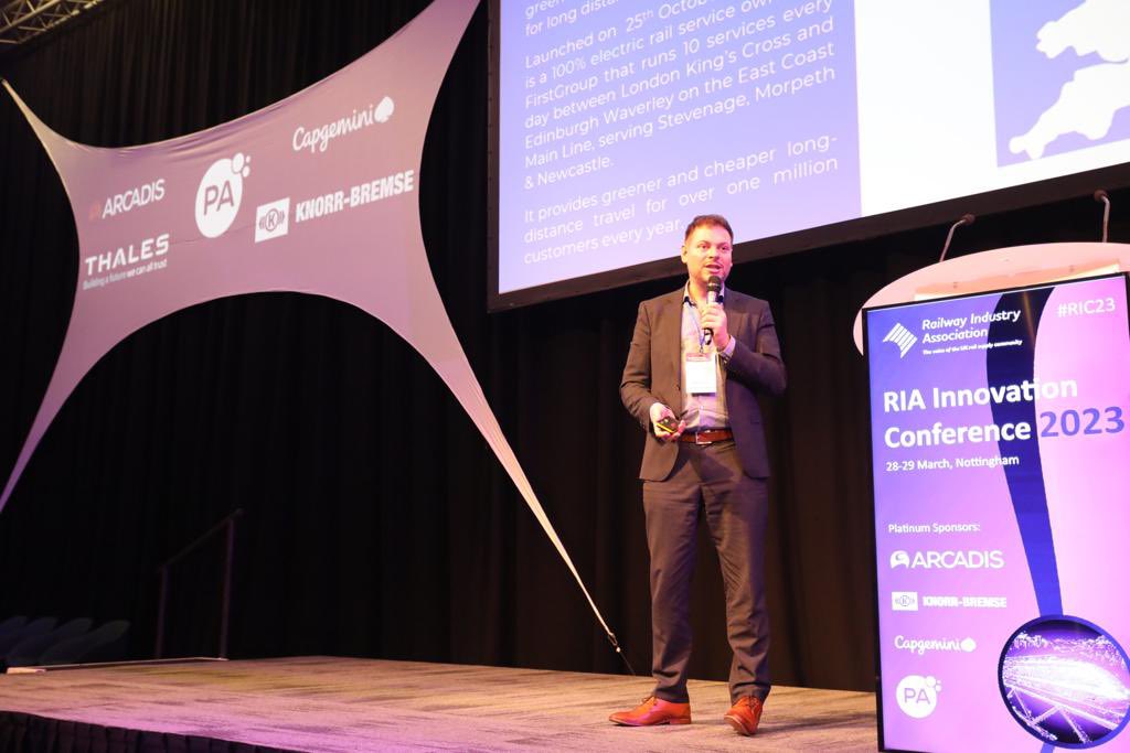 railindustry's tweet photo. We’ve just heard from Martijn Gilbert, Managing Director at @LumoTravel and Hull Trains.
Martijin described Lumo being a ‘good standard’ experience which provides a one stop shop for a connected end to end journey.
#RIC23 https://t.co/bnGDXFsOSq