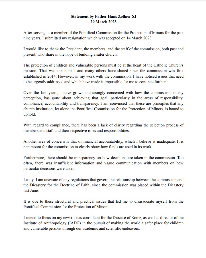 Statement on my resignation from the Pontifical Commission for the Protection of Minors.
1/2