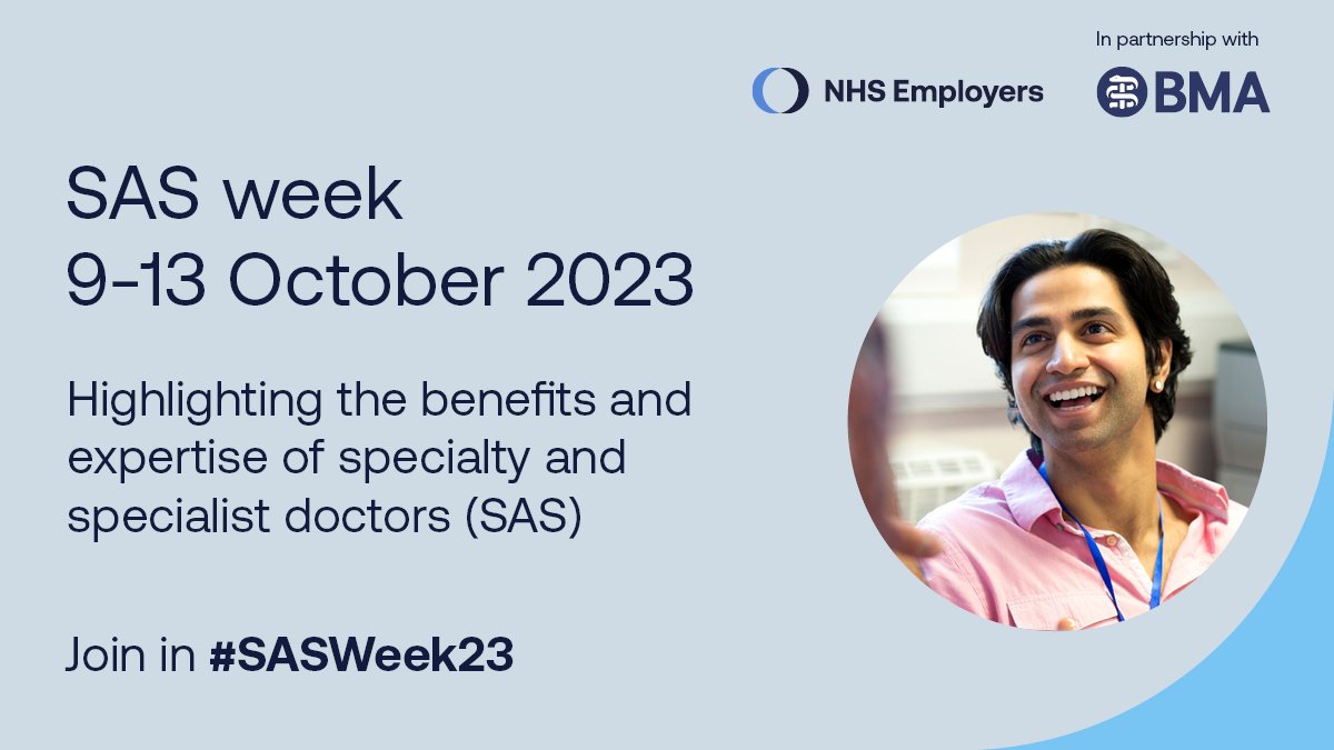 📣 We are pleased to announce the dates for #SASWeek23 - a week long celebration of specialty and specialist (SAS) doctors. Resources to support you to promote the event locally will be released soon. bit.ly/3Kh0Zcl