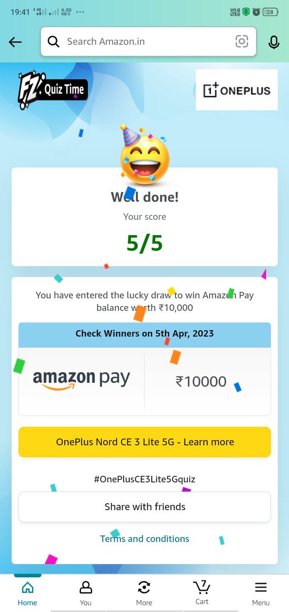 Brunoat2017's tweet photo. #OnePlusCE3Lite5Gquiz I played this interesting Quiz on Amazon-Play games at Amazon FunZone  https://t.co/9S4MnNtYRx https://t.co/Ll8wwu4Vq6