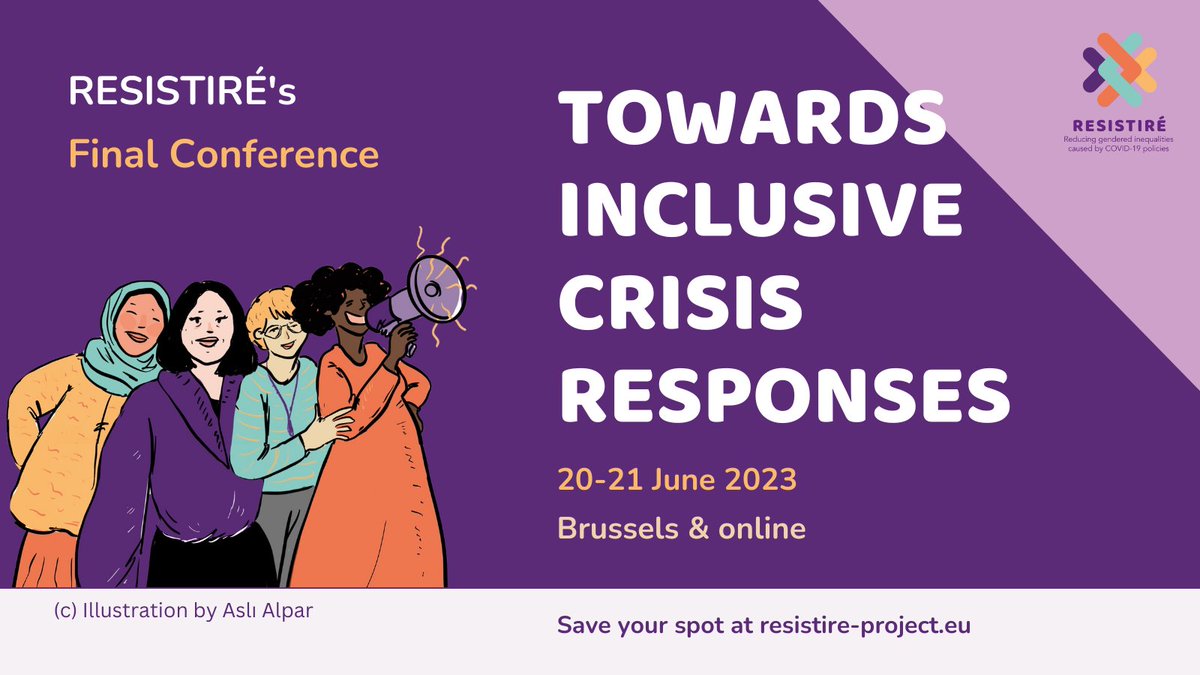 RESISTIRร ๐ช๐บ Gendered inequalities due to Covid (@resistire_eu) on Twitter photo ๐ขHere we are! After 2+ years researching impacts of #outbreak policies on vulnerable people & working on solutions to mitigate them, <a href="/Resistire_EU/">RESISTIRร ๐ช๐บ Gendered inequalities due to Covid</a> will sharing key results in its #FinalConference
๐
20-21 June in Brussels!
๐Save your spot: resistire-project.eu/resistire-finaโฆ ๐ขHere we are! After 2+ years researching impacts of #outbreak policies on vulnerable people & working on solutions to mitigate them, <a href="/Resistire_EU/">RESISTIRร ๐ช๐บ Gendered inequalities due to Covid</a> will sharing key results in its #FinalConference
๐
20-21 June in Brussels!
๐Save your spot: resistire-project.eu/resistire-finaโฆ