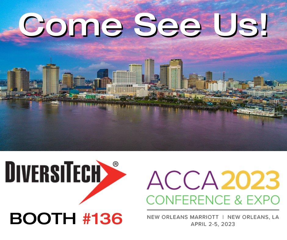 FreshAireUV's tweet image. Join @DiversitechC at the #ACCA2023 Conference &amp;amp; Expo in New Orleans, from April 2-5. We will be in booth #136 showcasing our latest and greatest products. You&apos;ll also learn about DiversiTech University where you can access tons of training videos, tech tips, and more.