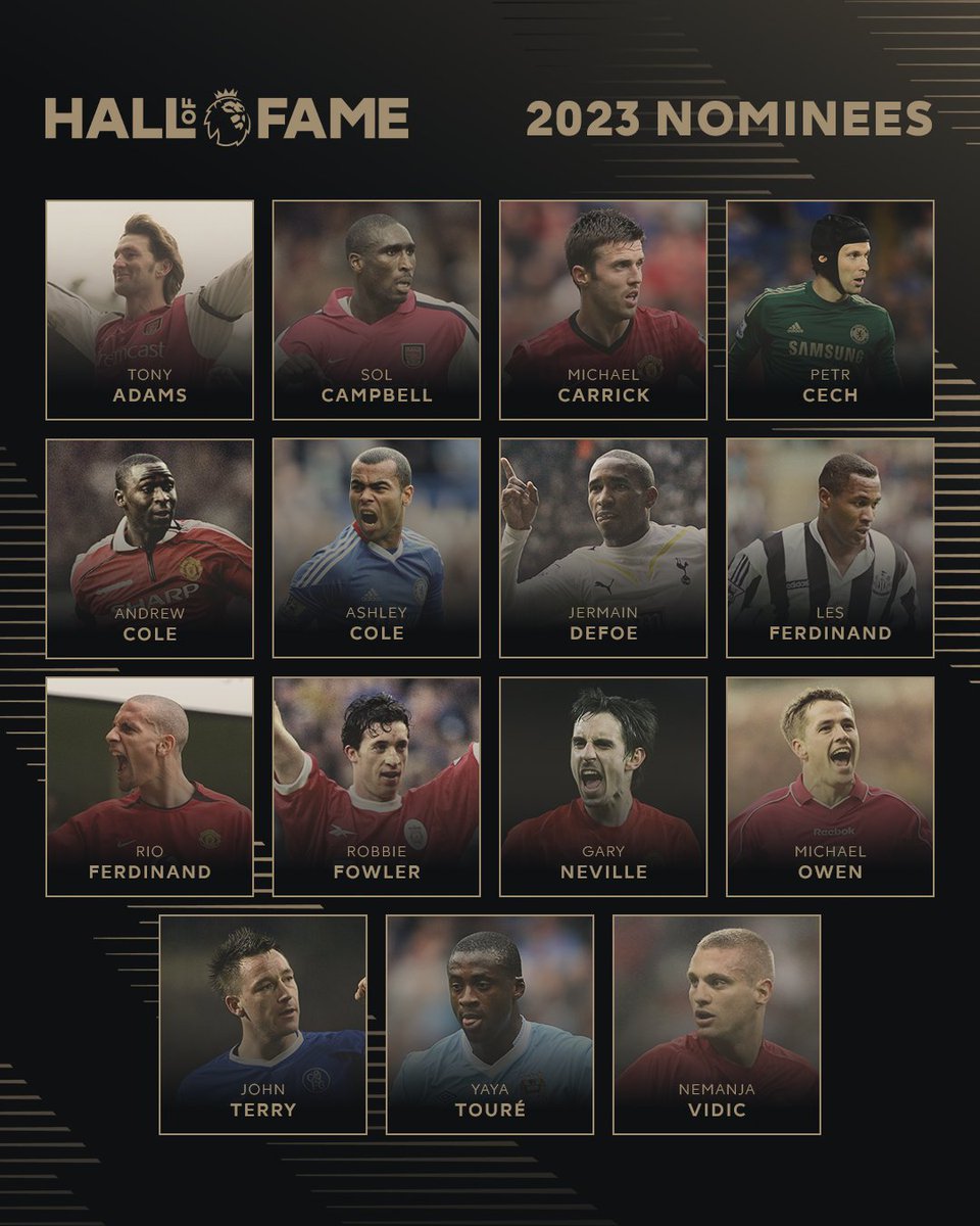 premierleague's tweet photo. Introducing your 2023 #PLHallOfFame nominees 📣

Vote for your 3️⃣: https://t.co/cVUsRGi8Vs https://t.co/DHYhP3Uhnw