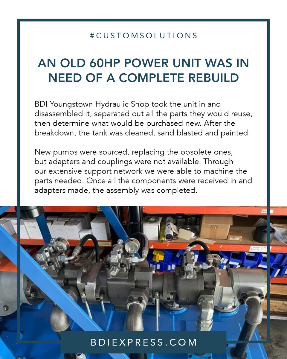 bdiusa's tweet photo. Through a combination of repairing parts, replacing parts, and custom machining parts, the BDI Youngstown Hydraulic Shop brought an obsolete hydraulic power unit back to service for a metal fabricator customer.

https://t.co/qTLFcb3ZO1

#BDI #MRO #HydraulicPowerUnit https://t.co/QYtZBvud9P