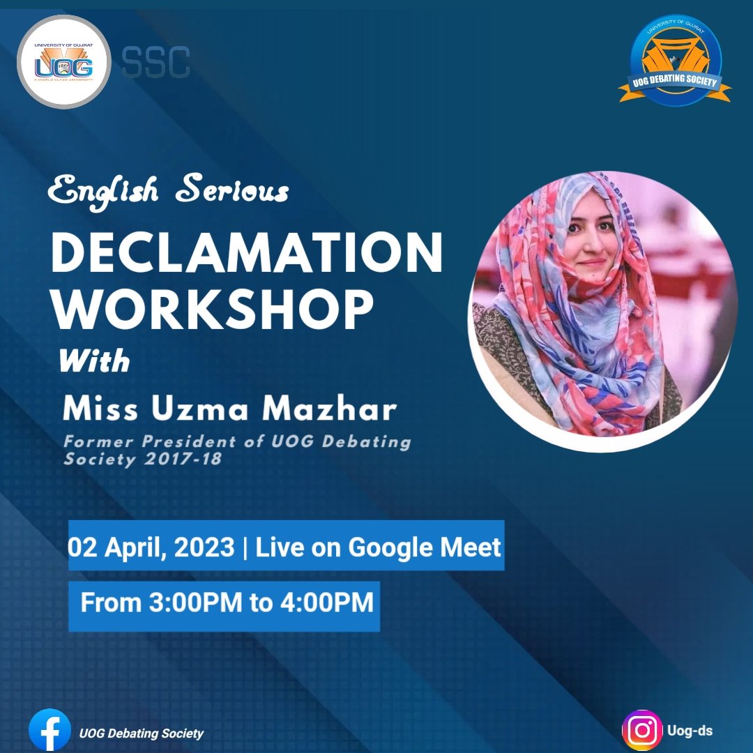 ds_uog's tweet photo. A Declamation workshop with Miss Uzma Mazhar on 02 April,2023. https://t.co/WOdXrvZ6wn