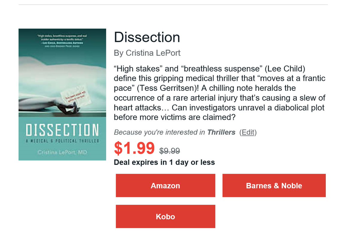 Medical thriller fans please note:
Cristina LePort's highly acclaimed debut nove
DISSECTION
is on sale today via BookBub on Amazon, bn.com, Kobo etc.