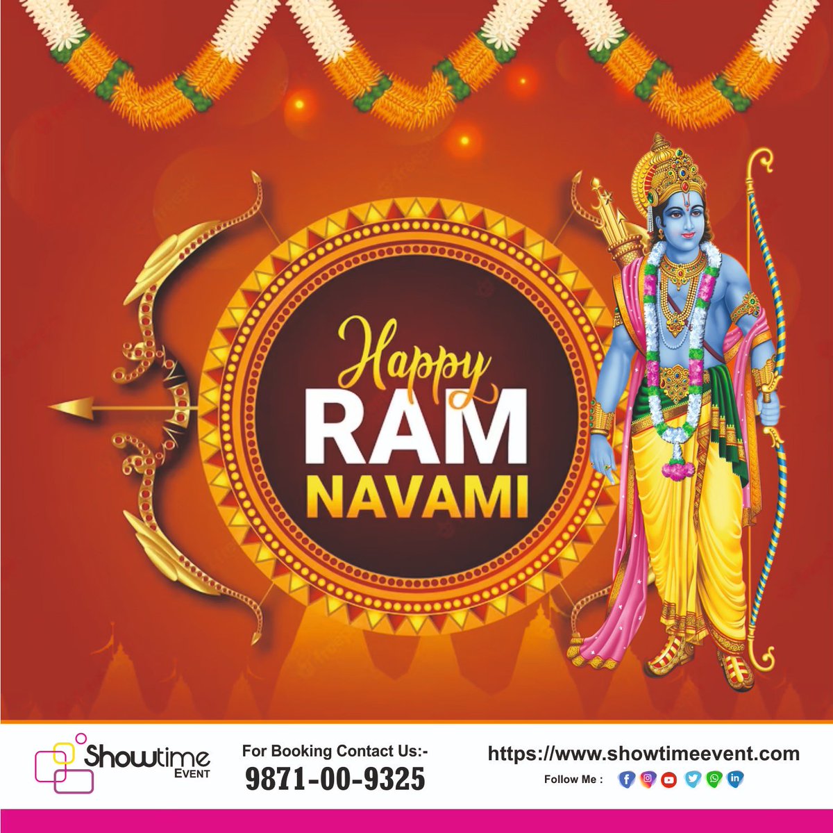 showtimeeventz's tweet photo. रामनवमी के पावन अवसर पर सभी भक्तों पर प्रभु श्री राम जी का आशीर्वाद सदैव बना रहे।
जय श्री राम !
#RamNavami #ramnavmi2023 #रामनवमी #Showtimeevent #weddingplanner #Happyramnavami https://t.co/TjvjqMnTdq
