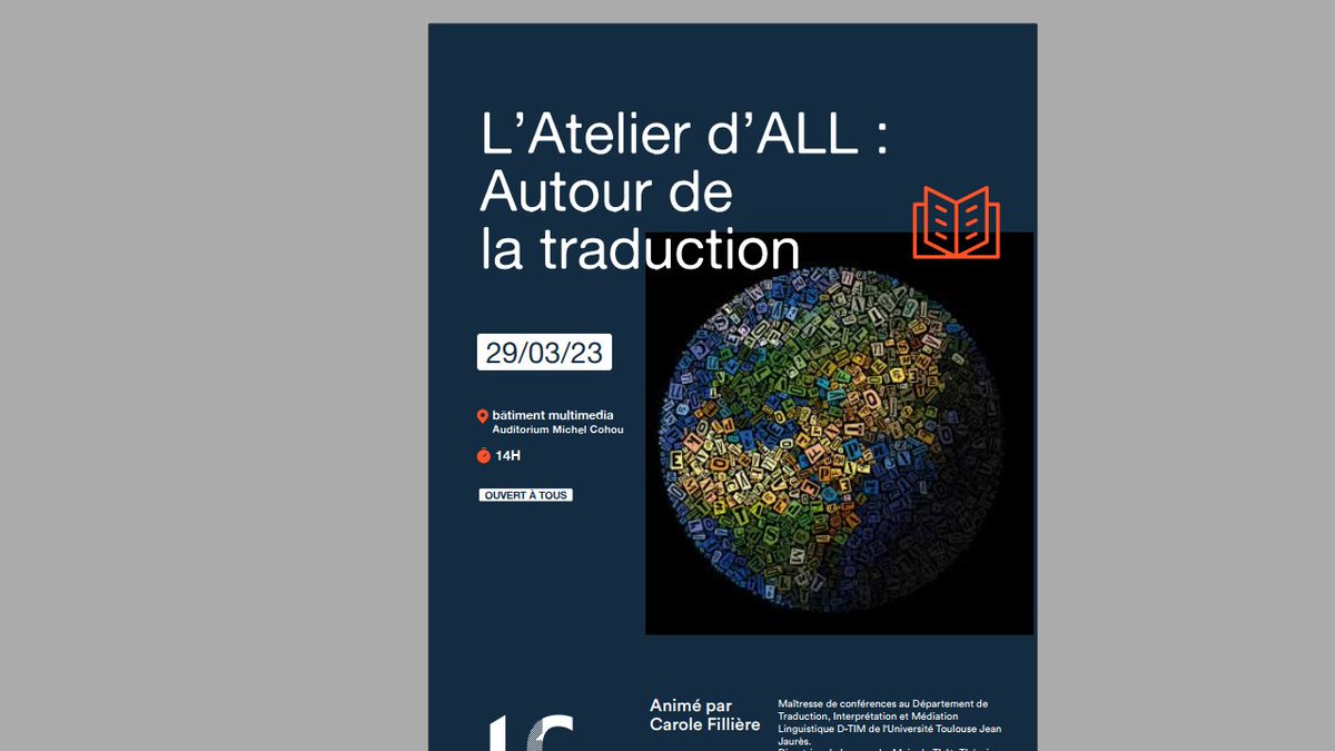 D-TIM UT2J (@cut2j) on Twitter photo "Autour de la #traduction". Présentation des enjeux de la traduction professionnelle et du #Master TIM du <a href="/CUT2j/">D-TIM UT2J</a> aux étudiants de l'Institut Universitaire Champollion à Albi par <a href="/FilliereCarole/">Carole Fillière</a> "Autour de la #traduction". Présentation des enjeux de la traduction professionnelle et du #Master TIM du <a href="/CUT2j/">D-TIM UT2J</a> aux étudiants de l'Institut Universitaire Champollion à Albi par <a href="/FilliereCarole/">Carole Fillière</a>