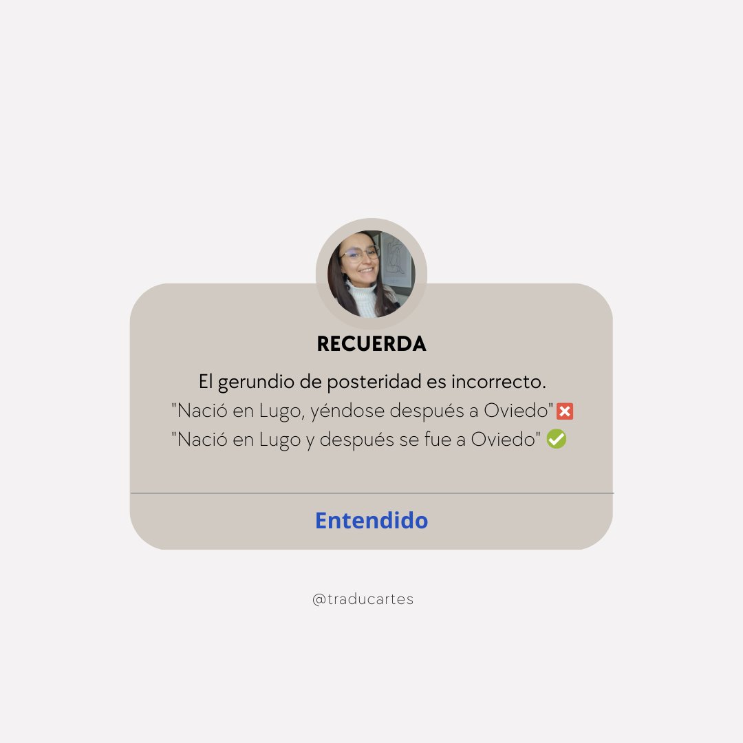 traducartes's tweet photo. Imposible no acordarme de @bustos_gisbert en el recordatorio lingüístico de hoy en mi cuenta de Instagram. Grandes lecciones que nunca se olvidan. 🤗
#español #rae #xl8 #spanish #aprendeespañol #fundeu #gerundio 
IG: https://t.co/8FuhEHiEmD https://t.co/r14IoMe7Zg