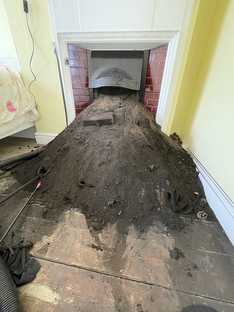 Bedroom chimney in Chester today not swept in over 50years. One of the worst we've had.  #chimneysweep #blockedchimneys #callwilsons