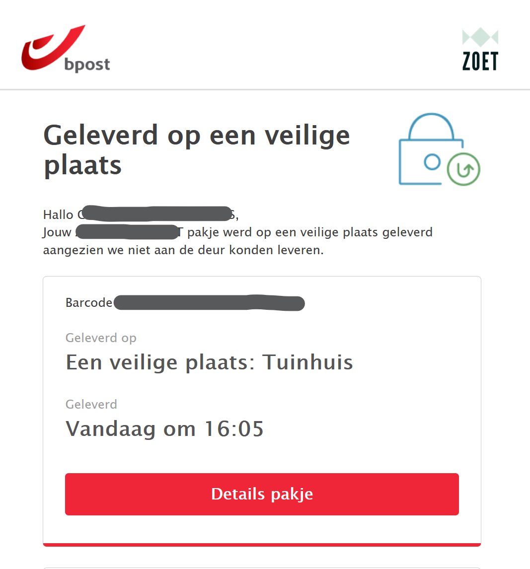 chphe_l's tweet photo. Ik woon in een rijhuis, zonder voortuin. Welk tuinhuis @bpost_nl? (stond gewoon voor de deur) #duidelijketaal https://t.co/pb8LHYOowO
