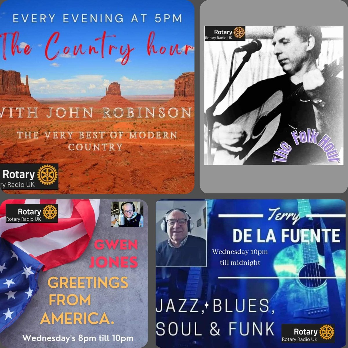 Great Entertainment for a Wednesday Evening here on Rotary Radio UK Modern Country at 5pm. Sixties at 6pm. Russ Hughes at 7pm. Gwen Jones 8pm. Terry De La Fuente at 10pm with more #Jazz,#Blues #Soul and #Funk. rotaryradiouk.org 'Alexa Play Rotary Radio UK'