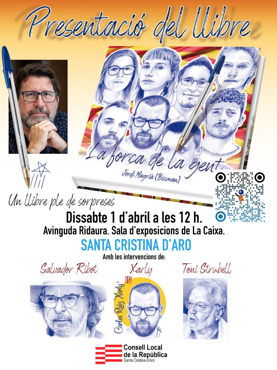Presentació del llibre LA FORÇA DE LA GENT de <a href="/JordiMagria1/">Jordi Magrià, (𝔹𝕚𝕔𝕞𝕒𝕟)</a>, apart dels sediciosos del cartell: <a href="/tonistrubellt/">ToniStrubellTrueta🎗️República Catalana</a> <a href="/XarlyRF/">Xarly</a> i <a href="/muscluman/">Salvador Ribot</a> també ens acompanyarà:
<a href="/boiraintensa/">Maria Jose Tintore</a> 
<a href="/ByJunkye/">ByJunkye🎗</a> 
<a href="/JackGouPhoto/">Jack Gou</a> 
<a href="/albertdmcat/">ᗩlbertDM ||*||🏴󠁧󠁢󠁥󠁮󠁧󠁿🏳️‍🌈🏴󠁧󠁢󠁳󠁣󠁴󠁿</a> 
La GC  farà 🚔🚔 per portar-nos a tots a Alcalá Meco. Us hi esperem.