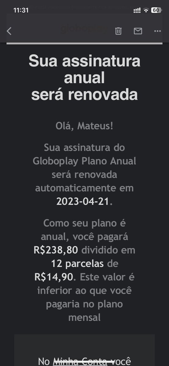 beforemiley's tweet photo. @globoplay estou sem entender, no e-mail fala que meu plano será renovado de um valor, e no app fala outro valor https://t.co/EgfA7mA51w