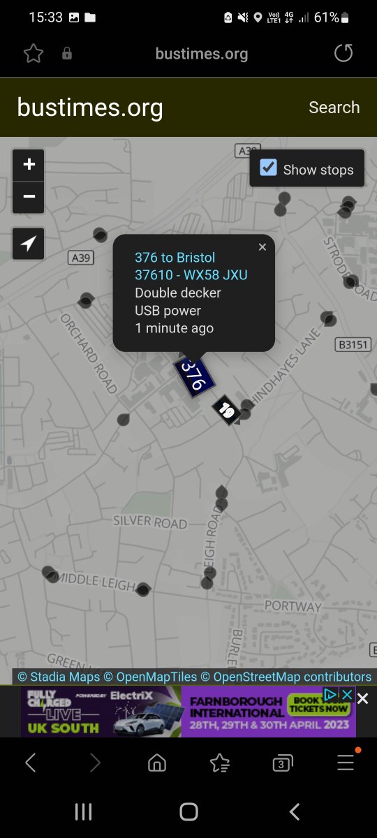 korylcallen's tweet photo. @FirstBSA 376 Street to Wells from Greenlane Avenue 15:25 didn't arrive at the bus stop however tracking shows it in town? We were at the bus stop from 15.15. https://t.co/DZxBhcyZ5b