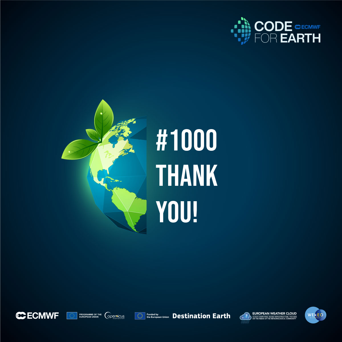 🌍🎉 1,000 followers! A huge THANK YOU to our amazing Code for Earth #community for your support since 2018! Let's keep shaping a better #future for our #world, one line of #code at a time! 💚💻 #CodeForEarth #1000 #People #StrongTogether