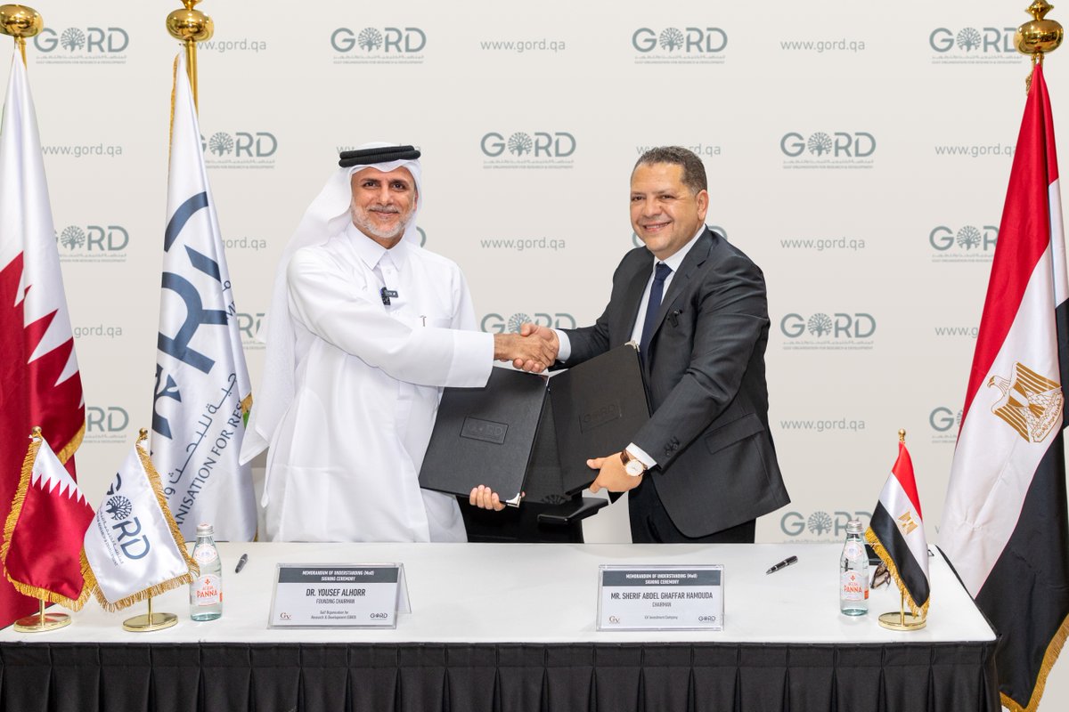 QNAEnglish's tweet photo. Gulf Organization for Research &amp; Development (GORD) Signs MoU with GV Investment Group. #QNA 
https://t.co/gT9RVJdWIc https://t.co/yvF2s6rgf4