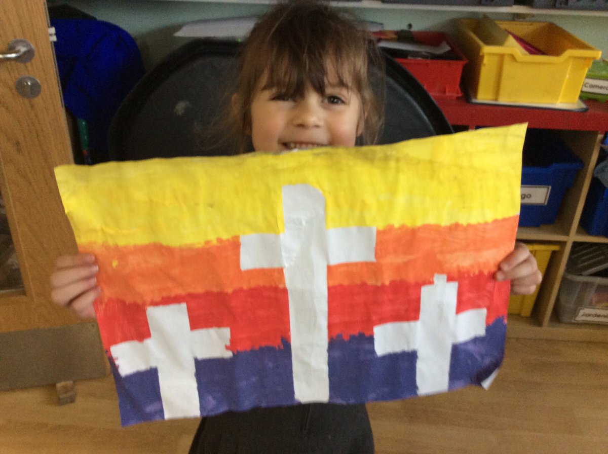 AppleySaintsCE's tweet photo. An exciting day in #ABASY1 when the children carefully peeled the masking tape off their Easter paintings to reveal the final result. #ABASRE #ABASart https://t.co/xRAHGVmus3