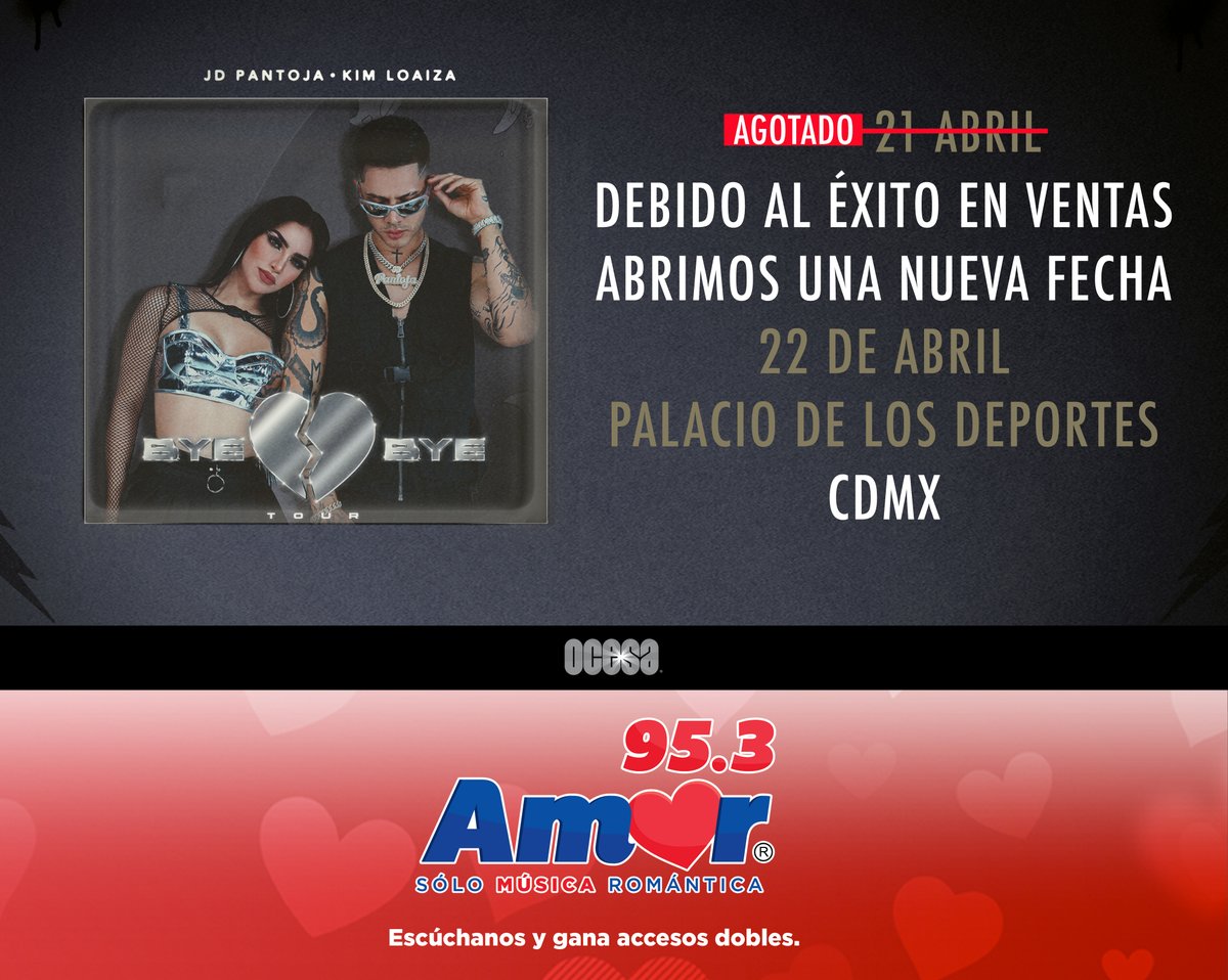AmorEnTuRadio's tweet photo. ¡Vamos! @JDPantojaData y @KimberlyLoaiza_ abren nueva fecha este 22 de abril. ¡No te los pierdas! 

¡En Amor FM tendremos sorpresas para ti! ❤️

AL AIRE ▶ https://t.co/balCMXIO14 🎧 https://t.co/jiyXSbdZjE